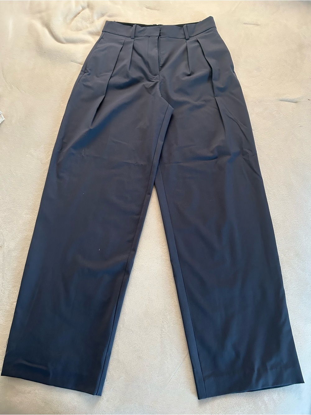 Straight Wool Suit Wide Leg Pleated Dress Pants - Blue